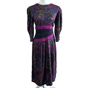 Sweet Miranda Vintage 80s Retro Black Multi-color Evening Dress